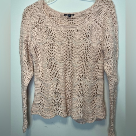 American Eagle NWT Blush Open Knit Crochet Wool Blend Sweater - Picture 3 of 9